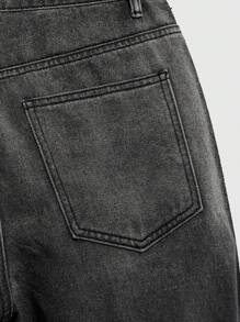 ROMWE MEN Spring/Summer Casual Men'S Street Life Flare Jeans With Pockets And Rhinestone Decor - Black - View 5