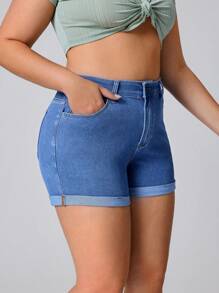 Flexra Plus Size Women Elastic Denim Sexy Fashion Shorts