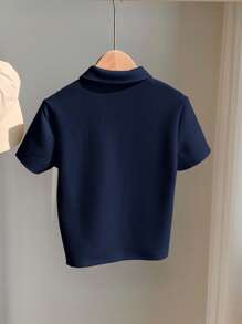 1 件年轻男孩休闲运动学院艺术复古纹理面料短袖 Polo 衫适合返校适合生日派对、晚会、表演、婚礼、洗礼、开幕式适合中东适合日常使用适合上学适合旅行适合运动适合春夏季节 - 藏蓝色 - 查看 3