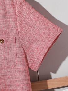 SHEIN Tween Boy Casual V-Neck Short Sleeve Shirt And Shorts Set - Pink - View 3