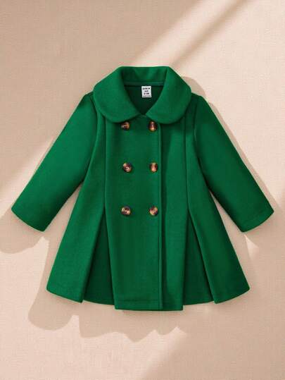 Souflis Souflis 女婴经典优雅双排扣豌豆大衣，适合外出和圣诞节/新年，妈妈挑选的厚实舒适的面料