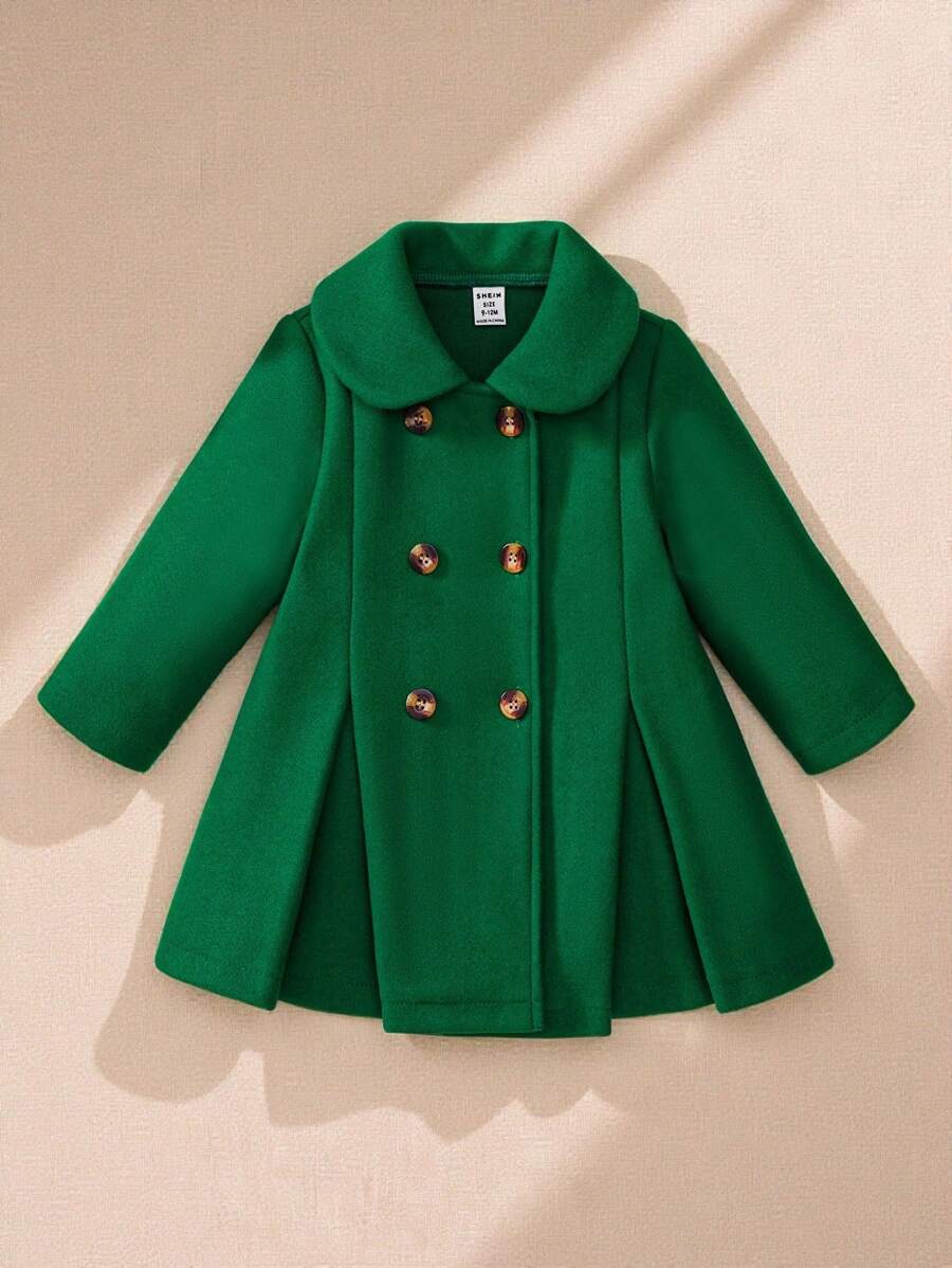 Souflis Souflis Abrigo clásico elegante de doble botonadura para bebé niña, apropiado para salidas y Navidad/Año Nuevo, tela gruesa y cómoda seleccionada por mamá