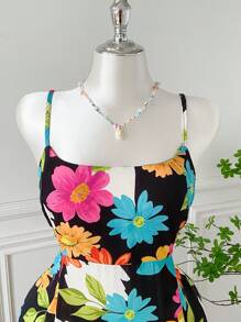 SHEIN EZwear Floral Print Casual Plus Size Dress, Fashion Suitable For Summer - Multicolor - View 4