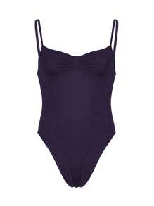 INAWLY Bộ đồ liền thân không tay màu trơn đơn giản dành cho nữ, mùa hè - Màu tím - Xem 5