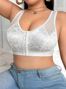 SHEIN 1 Pc Front Opening Plus Size Wireless Bra, Lift - White - View 3