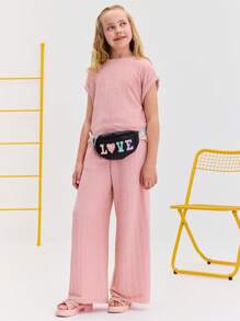 Leap Crew Leap Crew 2 Pcs/Set Tween Girls Casual Loose Round Neck Drop Shoulder Sweatshirt And Pants Set