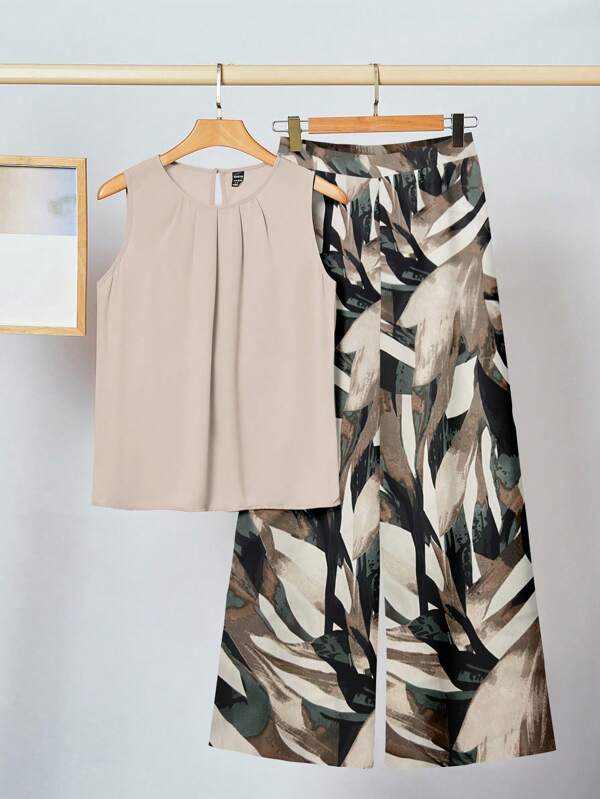 SHEIN Clasi 2 件套休闲花卉印花夏季套装，复古花卉图案