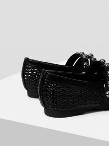 MOTF PREMIUM SUMMER BREATHABLE WOVEN MARY JANE SHOES, FASHIONABLE ELEGANT COMFORTABLE ROUND TOE HOLLOW OUT FLAT SHOES FOR WOMEN - Black - View 6