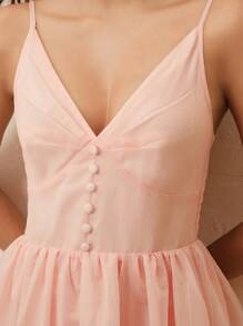 Anewsta Váy dài chữ A nhún eo Cami thanh lịch có họa tiết hoa, thích hợp cho kỳ nghỉ và bãi biển - Hồng - Xem 7