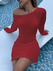 Women's Backless Solid Color Mini Cover-Up For Vacation & Beach For Summer - Burgundy - View 3