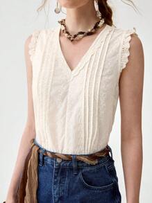 Florisole Women's V-Neck Bohemian Embroidered Casual Tank Top - Apricot - View 4