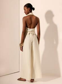 Zivah 2 件套无袖交叉系带露背上衣和阔腿裤套装 - 杏色，休闲夏季服装，适合音乐节、复活节、圣帕特里克节、西部风、游牧风、生日、毕业典礼、学院风、日常穿着、休闲、度假、巡航、海滩、日光浴、时尚、街头风格、婚礼嘉宾、通勤、早午餐、机场 - 杏色 - 查看 2