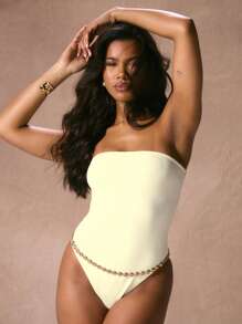 Musera Resort Bandeau Strapless Elegant One-Piece Swimsuit Spring Summer Vacation Elegant Beach Resort Ibiza Swim Fall