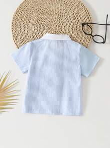 Infant/Toddler Boys Blue White Stripe Short Sleeve Button Down Shirt,Cute Summer Casual Clothes For Party,School,Vacation,Family Matching - Blue - View 3