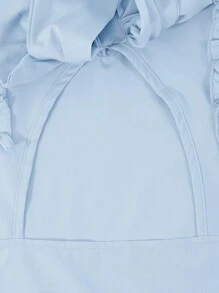 Girls Casual Solid Color V-Neck Ruffled Sleeve Back Hollow Design Removable Bow Decor Blouse, Suitable For Daily Wear - Baby Blue - View 5