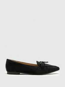 CUCCOO BIZCHIC Mocasines casuales para interiores y exteriores de mujer con punta cuadrada, decorados con lazo, suela suave y cómoda, color negro