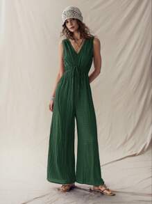 Wildy Bộ đồ liền thân Bohemian cổ chữ V màu nâu dành cho nữ, Bộ đồ liền thân màu xanh lá cây theo phong cách nghỉ dưỡng miền Tây nước Mỹ dành cho nữ Bộ đồ liền thân mùa hè dành cho nữ Bộ đồ liền thân màu xanh lá cây dành cho nữ - Màu xanh lá cây đậm - Xem 5