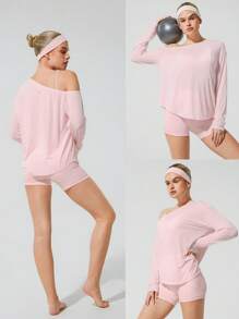 GLOWMODE TENCEL™ Modal Drift Off Lightweight Silky Smooth Asymmetrical Off Shoulder Long Sleeve Active Top Low-Impact Yoga Pilates Gym Studio Daily Casual Wear