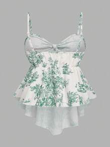 Qadelle 女士纹理印花修身吊带背心，优雅度假和通勤日常穿着 - 綠色 - 查看 2