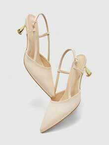 CUCCOO BIZCHIC 女士时尚尖头米色后带晚会通勤电镀组合高跟鞋 - 糯米白色 - 查看 2