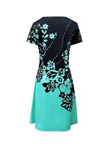 INAWLY 女士优雅休闲V领中长印花连衣裙 - 彩色 - 查看 2