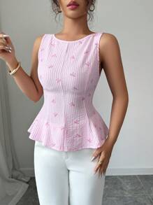 Elenzga Women's Pink Butterfly Print Sleeveless Backless Top - Pink - View 5