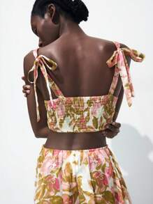 Maija 2 件女式休闲花卉印花背心和裙子套装，度假装花卉两件套两件夏季套装裙子度假装女裙套装沙滩裙套装节日两件套服装 - 粉色 - 查看 2