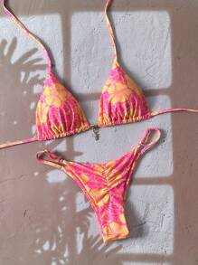 Swim Mod Set de 2 piezas Bikini de mujer con tirantes de espagueti y estampado floral aleatorio - Multicolor - Ver 1