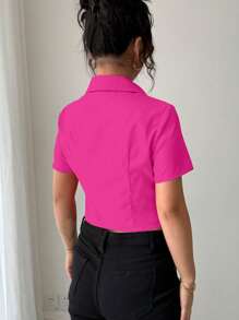 INAWLY Women's Casual Fitted Collared Zip Front Metal Accent Sexy Shirt