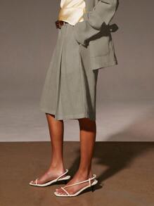 Athîral 女士夏季休闲纯色阔腿短裤 - 卡其色 - 查看 3