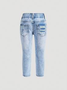 Jeans ajustados para niñas y niños pequeños de cintura media-alta, nuevos, de colores claros, con estiramiento y efecto desgastado