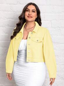 EMERY ROSE Plus Size Casual Solid Color Cut-Off Denim Jacket