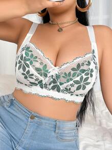 SHEIN 1pc Plus Size Lace Patchwork Underwire Lingerie Bra, Lift