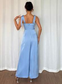 SHEIN Unity 女式优雅纯色串珠连体衣，夏季 - 藍色 - 查看 2