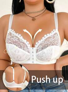 SHEIN 1 pieza Sujetador con aros de encaje y parches en talla grande - Blanco - Ver 5