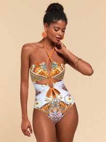 Travachic Costume da bagno intero da donna dal design retrò con scollo ad altalena, adatto per vacanze e spiaggia
