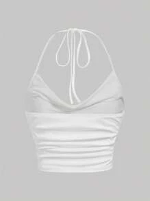 SHEIN EZwear 休闲简约度假蓝色海星、花卉和贝壳图案垂坠领口系带修身百搭衬衫 - 彩色 - 查看 2