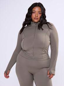 MUSERA Women Plus Size Solid Color Sports Jacket Gym Fitness - Mocha Brown - View 4
