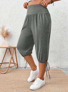 SHEIN LUNE Pantalones elegantes casuales de talla grande con bolsillos sesgados para mujeres, nueva longitud de 7/10
