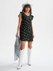 SHEIN LUNE 印花荷葉邊連衣裙