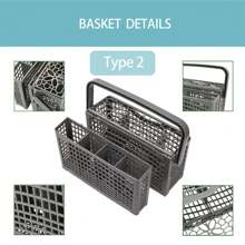 SHEIN 1 Cesta para cubiertos, Canasta de repuesto para cubiertos del lavavajillas universal de varios tamaños, Organizador 2 en 1 para utensilios y cubiertos, Compatible con varios modelos y tamaños de lavavajillas como Bosch, Kitchenaid, Frigidaire, GE - Gris - Ver 4