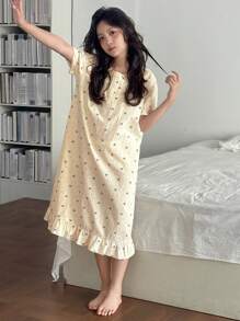 Dazy Kids Tween Girl Heart Print Short Sleeve Casual Homewear Dress,Girls Summer Outfits,Back To School Clothes - White - View 4