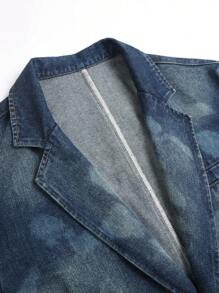 Manfinity Homme Men Lapel Neck Long Sleeve Single-Breasted Casual Denim Jacket, Fall - Blue - View 8