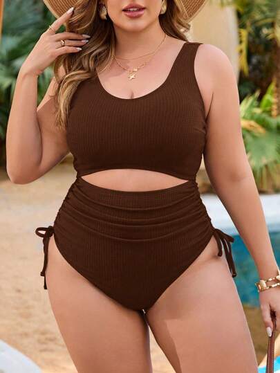 SHEIN 1 Conjunto de Traje de Baño de Una Pieza Informal Azul Marino con Cobertor para Mujer de Talla Grande