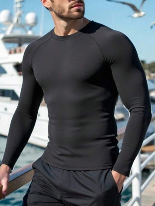 Manfinity VCAY 1 peça de saída de praia esportiva masculina com manga raglan e protetor solar