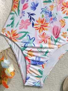 Soleia 1pc Women's Floral Print One-Piece Swimsuit, Suitable For Vacation And Beach - Multicolor - View 4