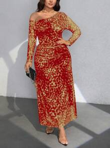 SHEIN Clasi Plus Size Summer Fashion Asymmetrical Neck Leopard Print Dress Fall Cloth For Women - Orange - View 5
