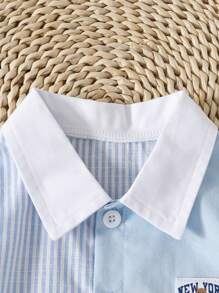Infant/Toddler Boys Blue White Stripe Short Sleeve Button Down Shirt,Cute Summer Casual Clothes For Party,School,Vacation,Family Matching - Blue - View 8
