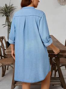 EMERY ROSE Plus Size Casual Long Sleeve Denim Dress - Blue - View 6