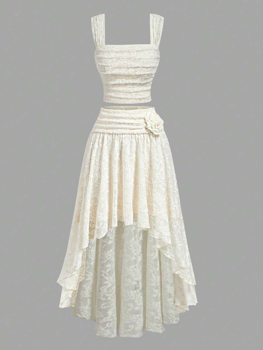 SHEIN MOD Bộ trang phục mùa hè thanh lịch dành cho nữ, gồm áo hai dây màu kem và vạt áo bất đối xứng. - Màu be - Xem 1